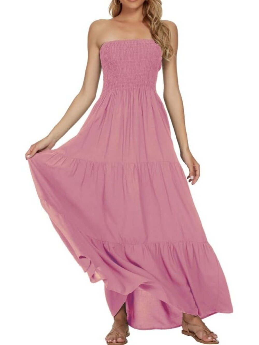 Women's Pink Purple Stylish Tube Top Off Shoulder Boho Beach Long Maxi Dress